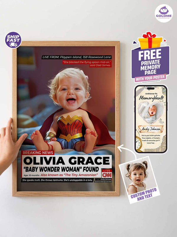 Custom Baby Wonder Poster – Personalized Baby Girl Hero Wall Art